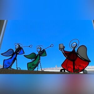 Set of 3 Stained Glass Angel Sun catchers - Green, Blue and Red